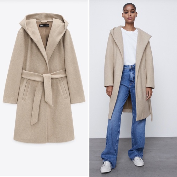 zara hooded belted coat
